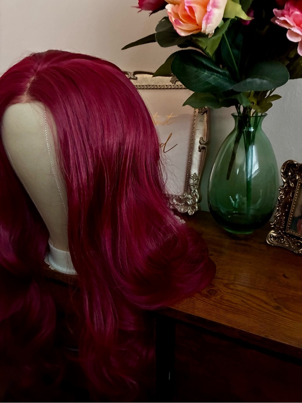 Amazon Women's Synthetic Wig in Rich Berry Pink